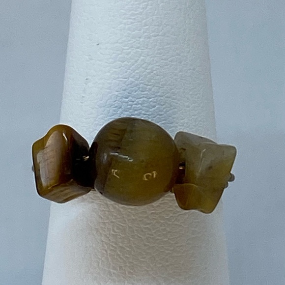 Kool Klay Jewelry - Handmade Tiger Eye Bead Ring on Antique Brass Ring